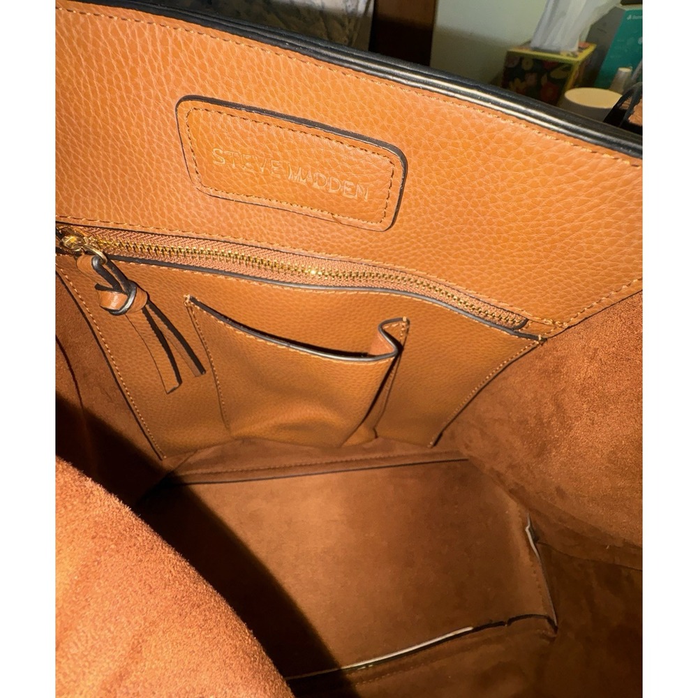 Steve Madden Vegan Leather Tote Bag Shoulder Bag Extra Pockets Chocolate Brown - Picture 4 of 5